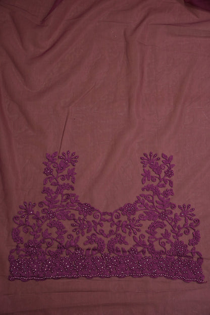 Party Wear Net Saree with Self-Tone Floral Embroidery - Deep Wine