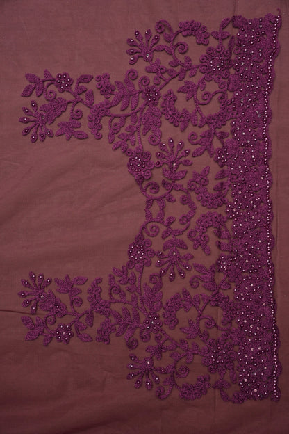 Party Wear Net Saree with Self-Tone Floral Embroidery - Deep Wine