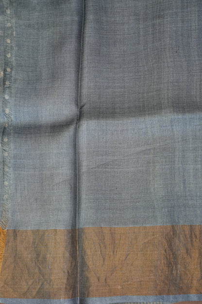 Geometric Patterned Pure Tussar Silk Saree-Grey|Silk Mark Certificate
