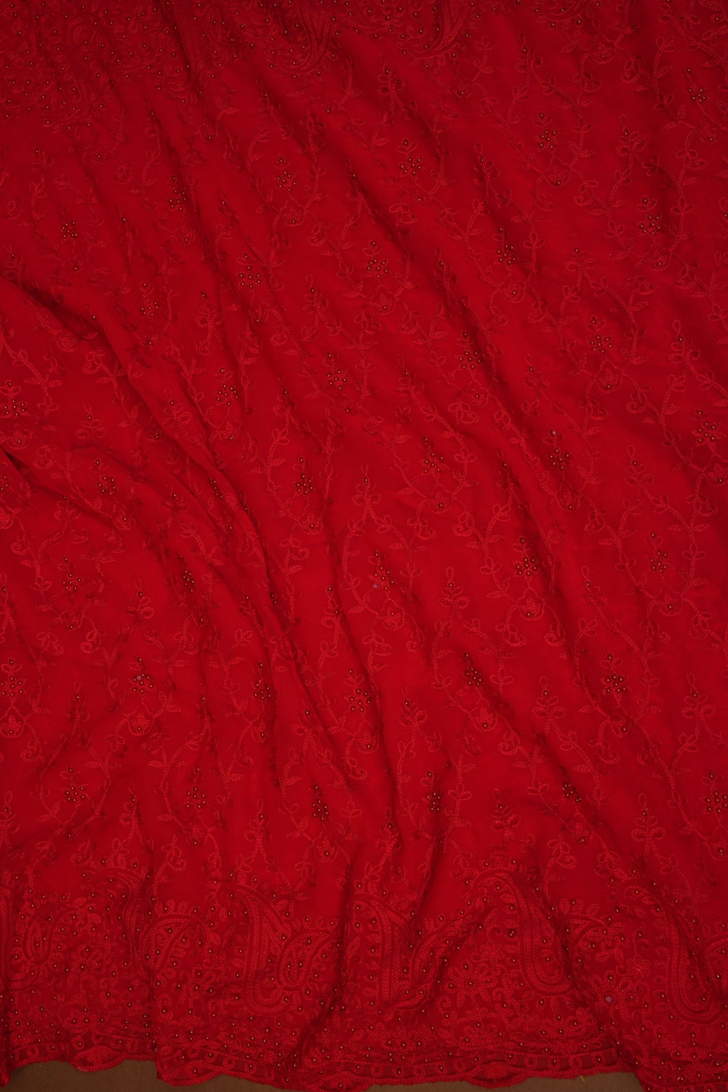 Party Wear Georgette Saree with Tone-on-Tone Embroidery - Scarlet Red