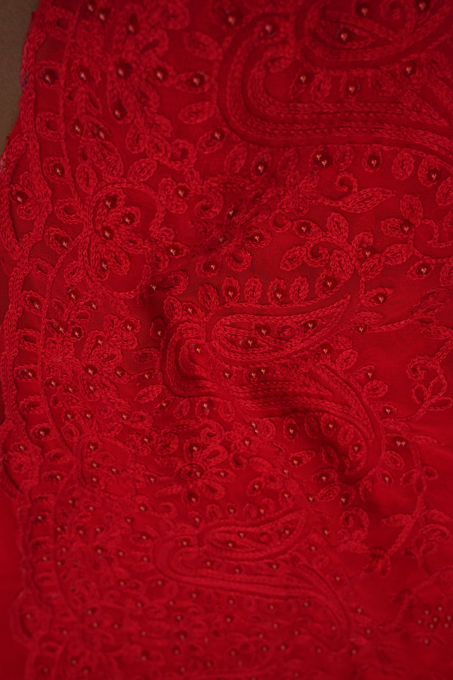 Party Wear Georgette Saree with Tone-on-Tone Embroidery - Scarlet Red