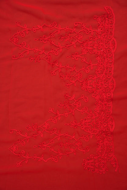Party Wear Georgette Saree with Tone-on-Tone Embroidery - Scarlet Red
