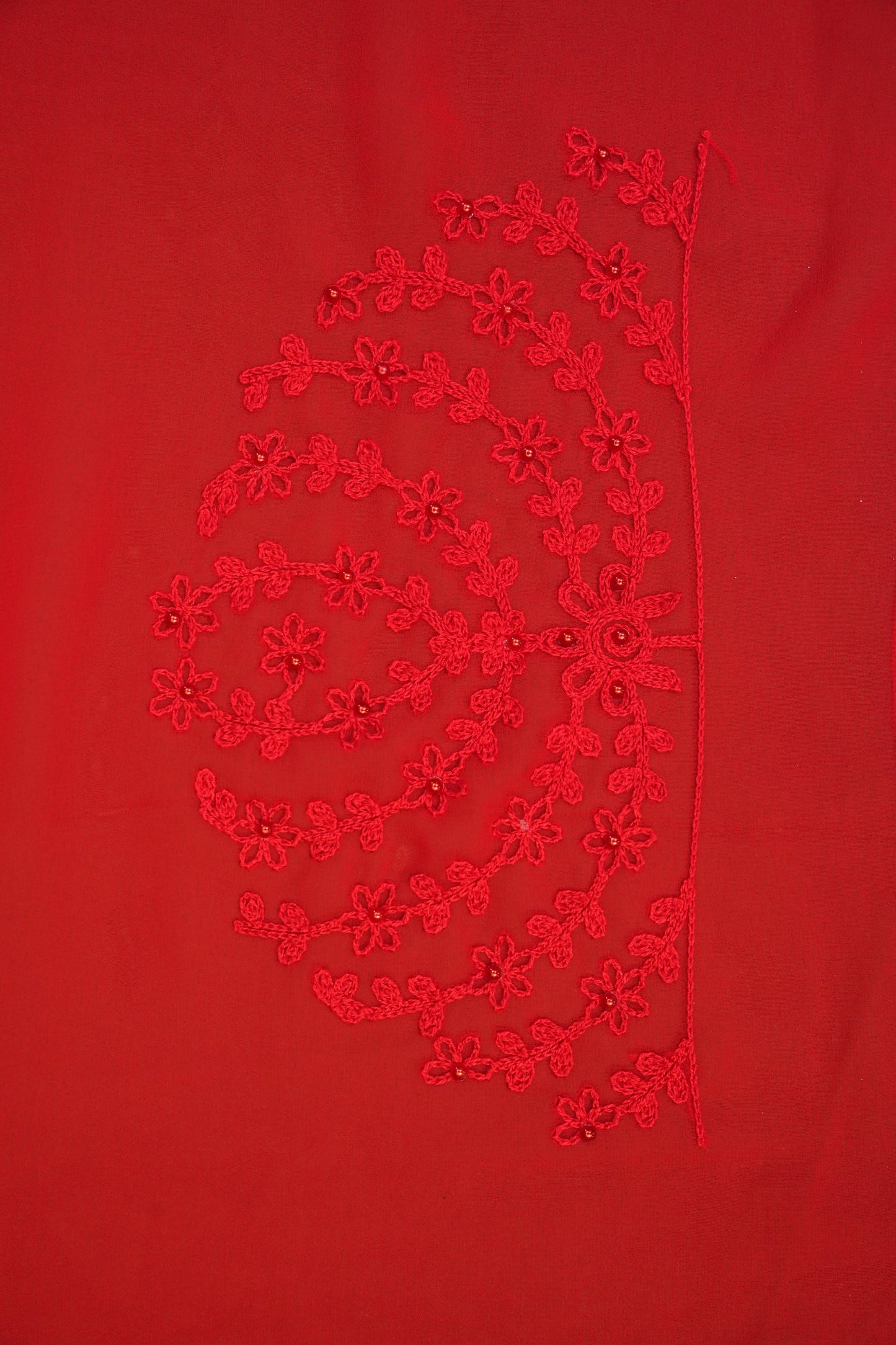 Party Wear Georgette Saree with Tone-on-Tone Embroidery - Scarlet Red
