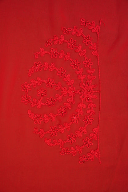 Party Wear Georgette Saree with Tone-on-Tone Embroidery - Scarlet Red
