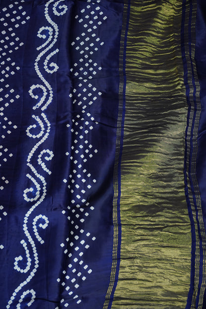 Pure Gajji Silk Saree in Powder Blue with Bandhej Pallu & Bandhani Digital Print