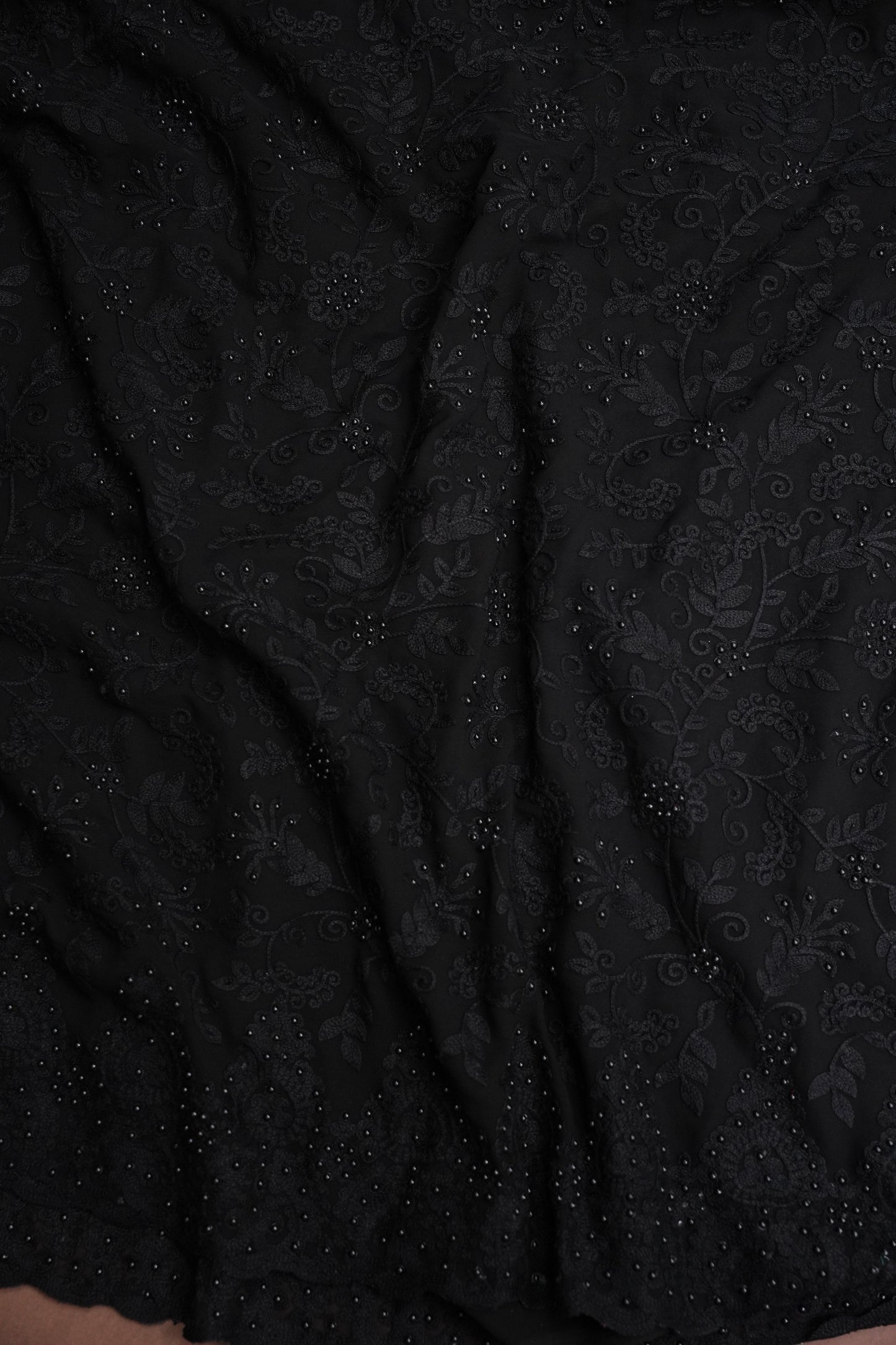 Party Wear Georgette Saree with Self-Tone Embroidery - Black