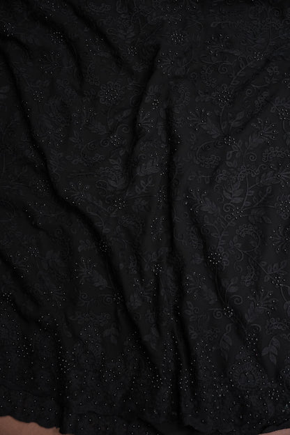 Party Wear Georgette Saree with Self-Tone Embroidery - Black