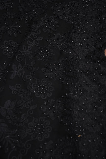 Party Wear Georgette Saree with Self-Tone Embroidery - Black