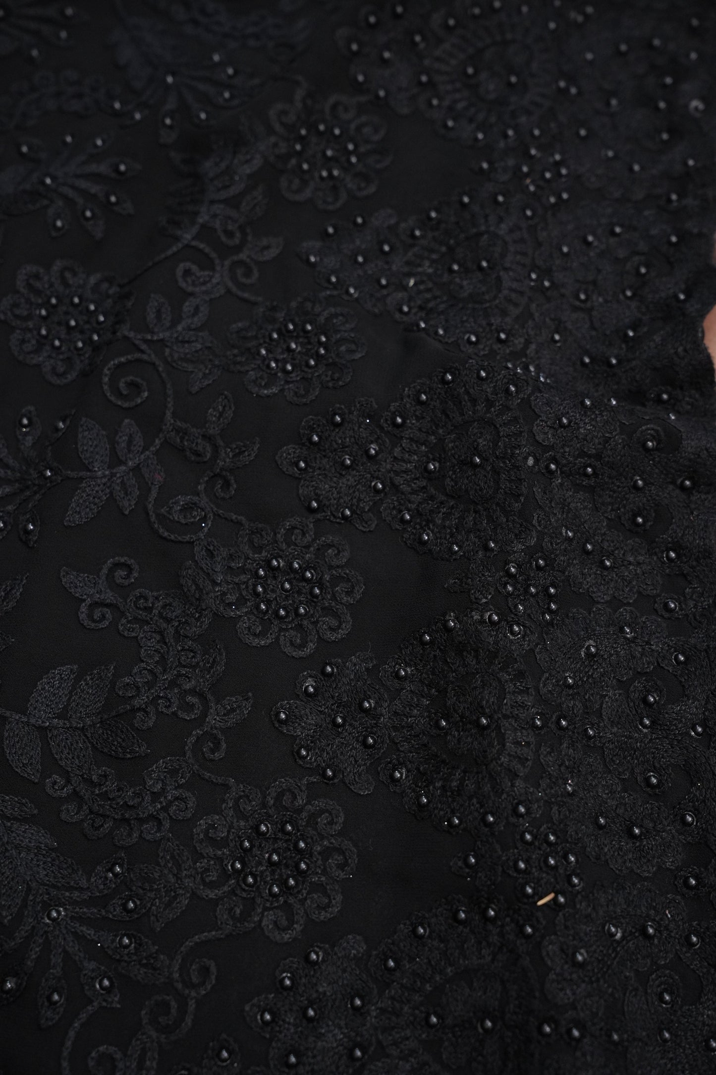 Party Wear Georgette Saree with Self-Tone Embroidery - Black