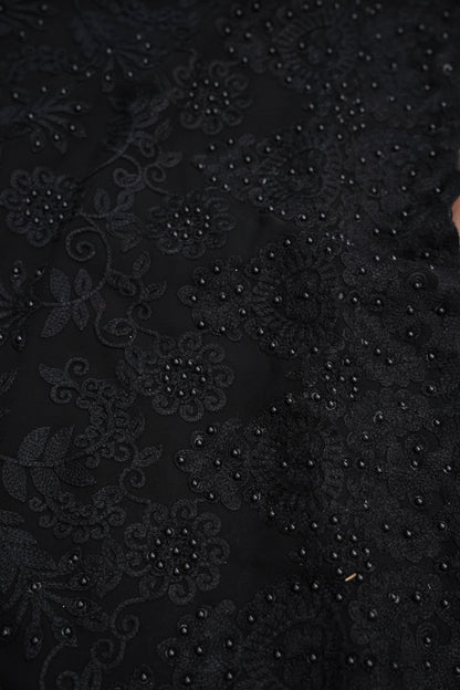 Party Wear Georgette Saree with Self-Tone Embroidery - Black