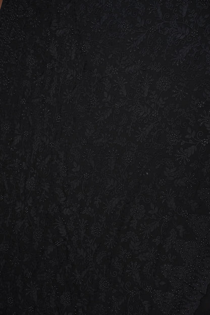 Party Wear Georgette Saree with Self-Tone Embroidery - Black