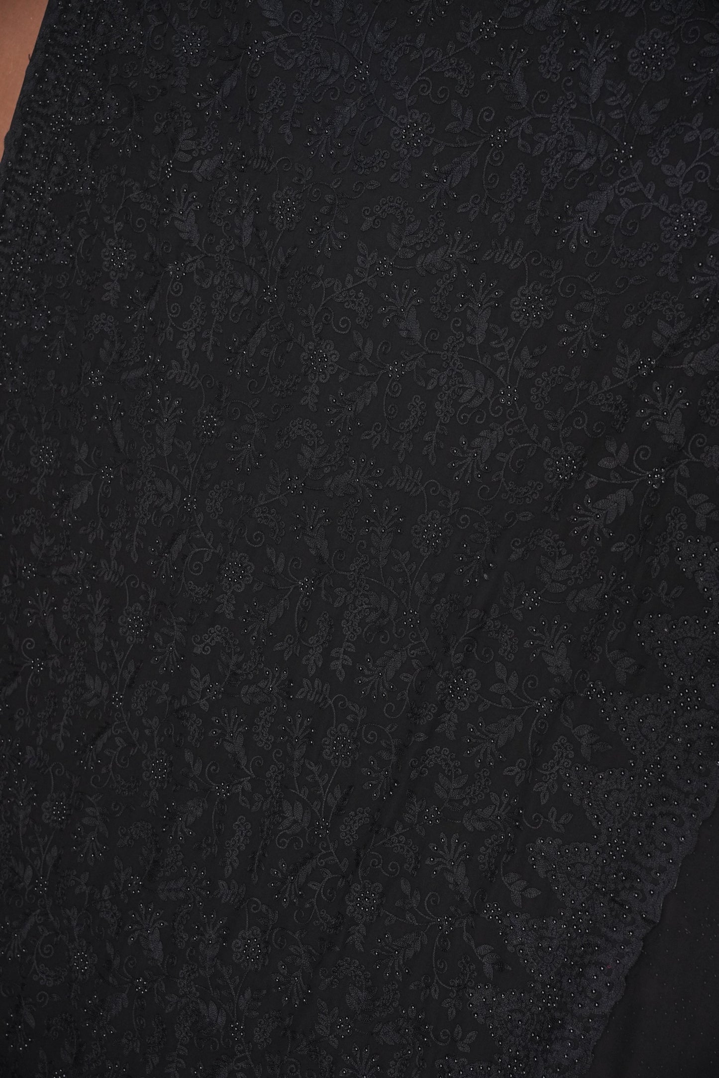 Party Wear Georgette Saree with Self-Tone Embroidery - Black