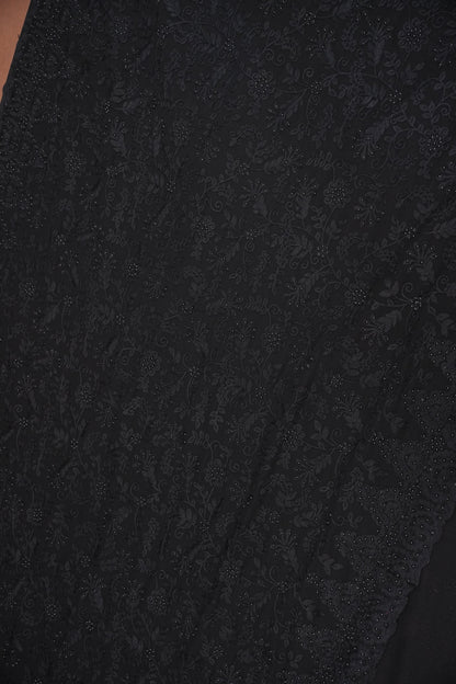 Party Wear Georgette Saree with Self-Tone Embroidery - Black