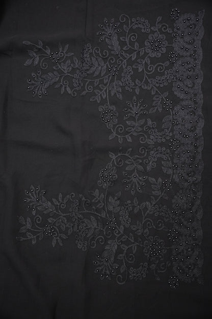 Party Wear Georgette Saree with Self-Tone Embroidery - Black