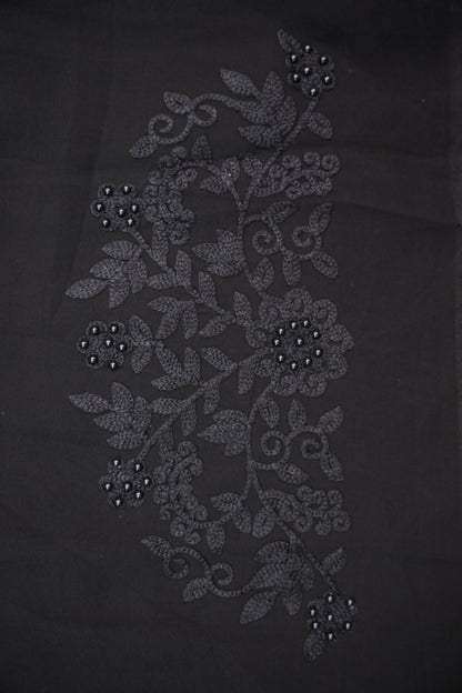 Party Wear Georgette Saree with Self-Tone Embroidery - Black