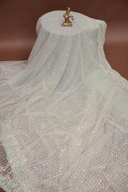 Party Wear Saree with All-Over Bead & Sequin Embellishments - Pastel Green