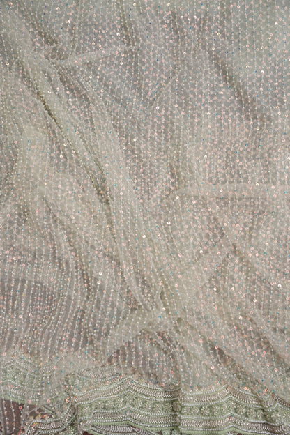 Party Wear Saree with All-Over Bead & Sequin Embellishments - Pastel Green