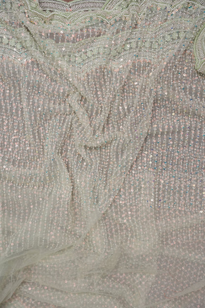 Party Wear Saree with All-Over Bead & Sequin Embellishments - Pastel Green