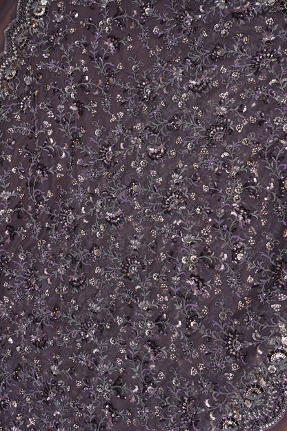 Party Wear Net Saree with Multi-Tone Sequin Embroidery - Purple Grey