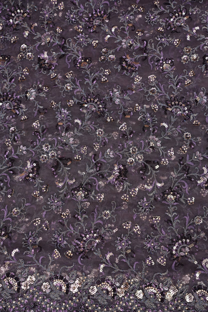Party Wear Net Saree with Multi-Tone Sequin Embroidery - Purple Grey