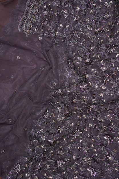 Party Wear Net Saree with Multi-Tone Sequin Embroidery - Purple Grey