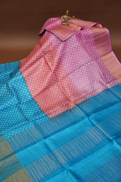 Geometric Patterned Pure Tussar Silk Saree-Pink|Silk Mark Certificate