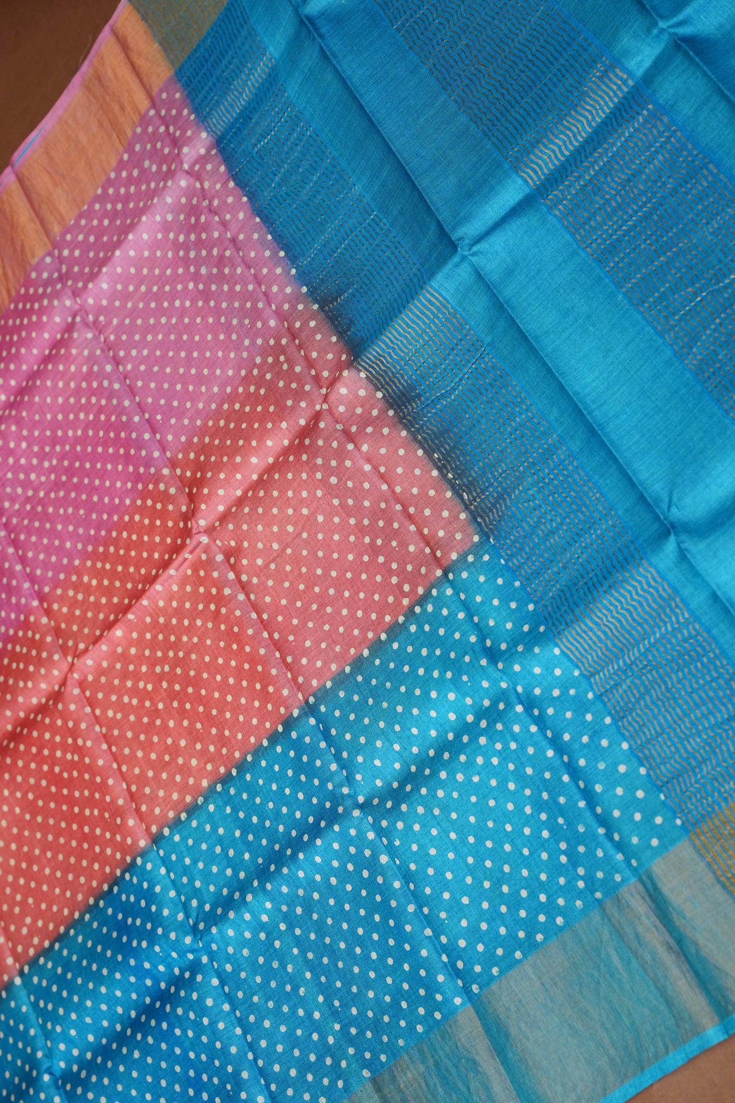 Geometric Patterned Pure Tussar Silk Saree-Pink|Silk Mark Certificate