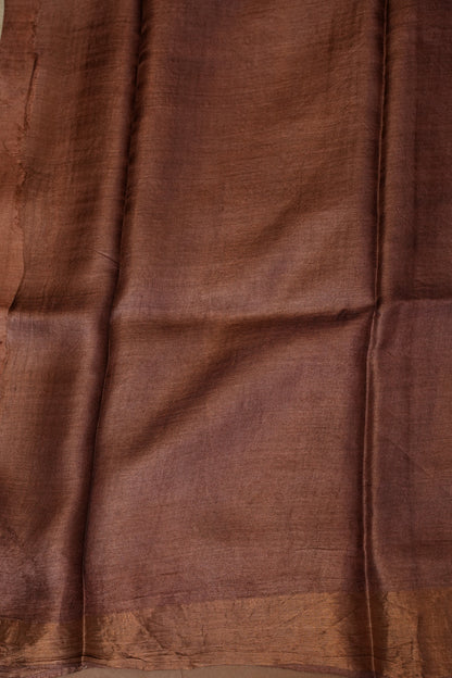 Floral Printed Pure Tussar Silk Saree-Half white|Silk Mark Certificate