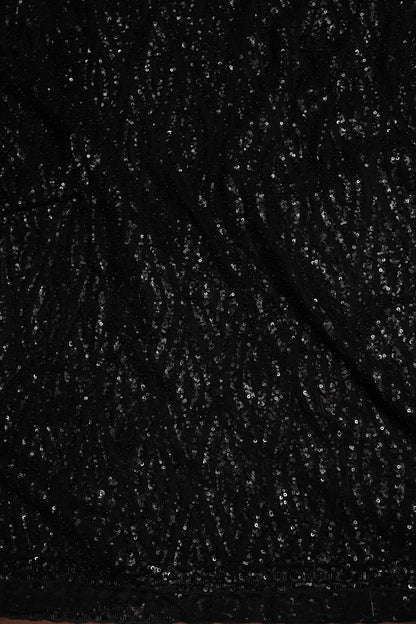 Party Wear Saree with Silver Bead & Sequin Embellishments - Black