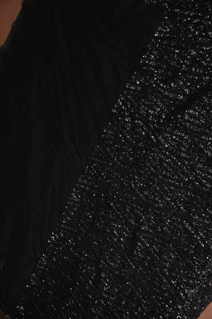 Party Wear Saree with Silver Bead & Sequin Embellishments - Black