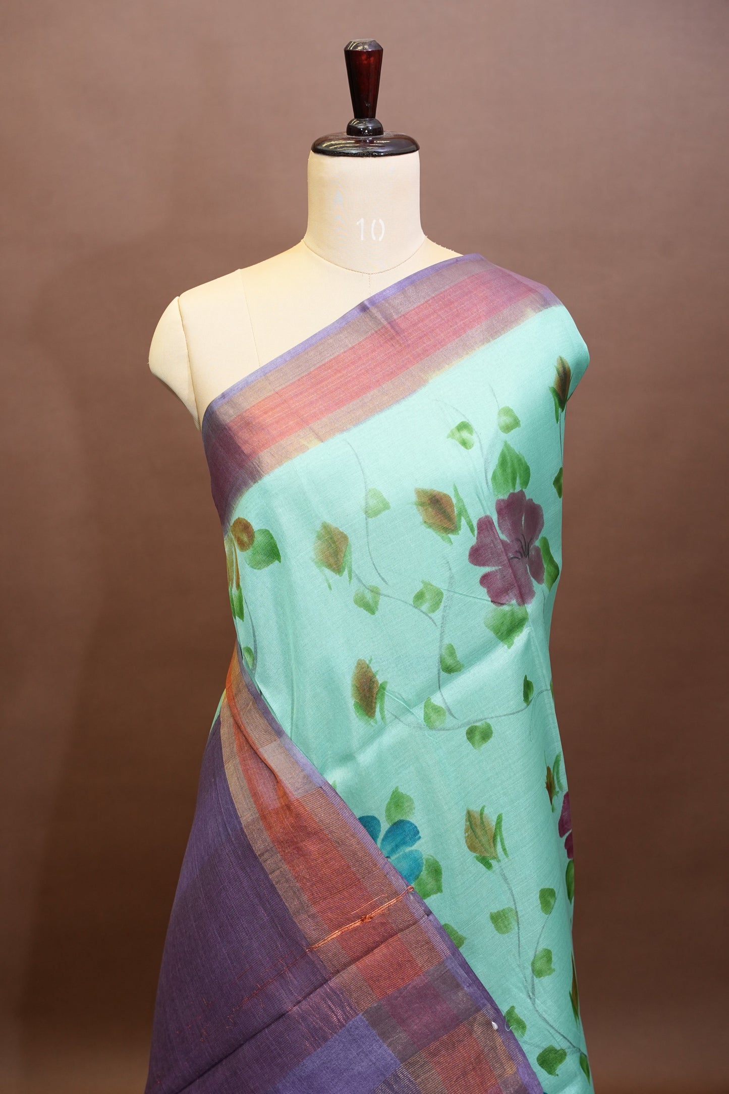 Floral Printed Pure Tussar Silk Saree-Sea Green|Silk Mark Certificate