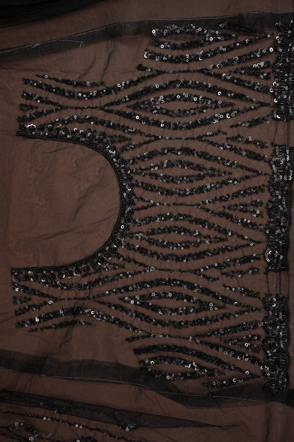 Party Wear Saree with Silver Bead & Sequin Embellishments - Black