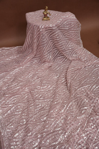 Party Wear Saree with All-Over Silver Bead & Sequin Embellishments - Blush Pink