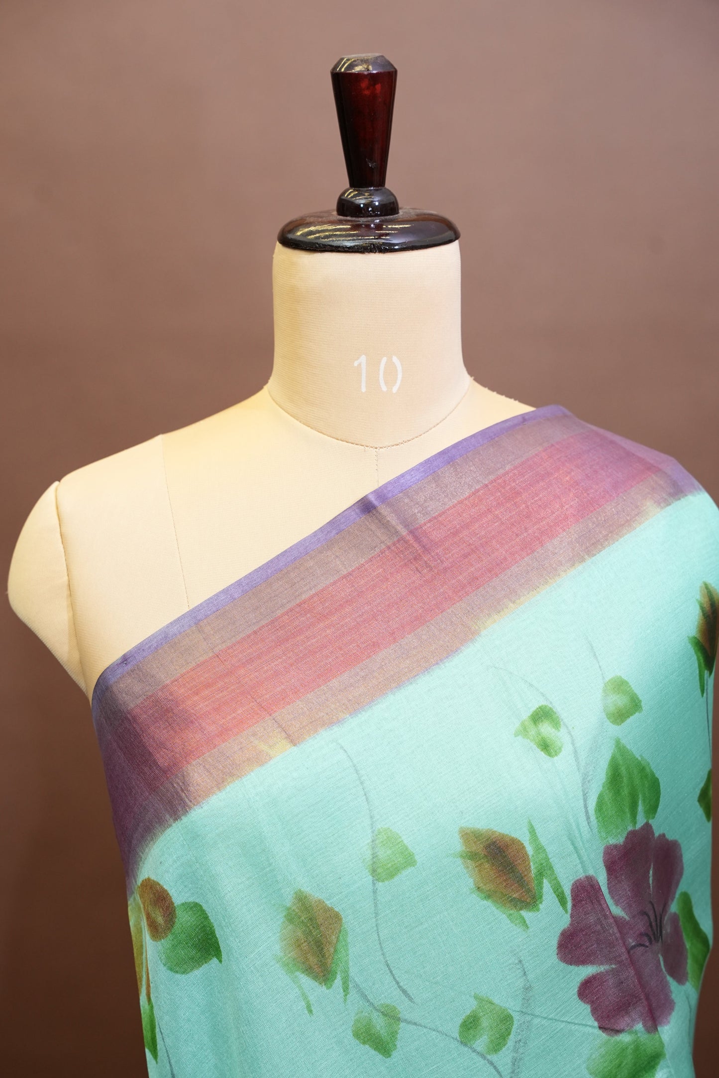 Floral Printed Pure Tussar Silk Saree-Sea Green|Silk Mark Certificate