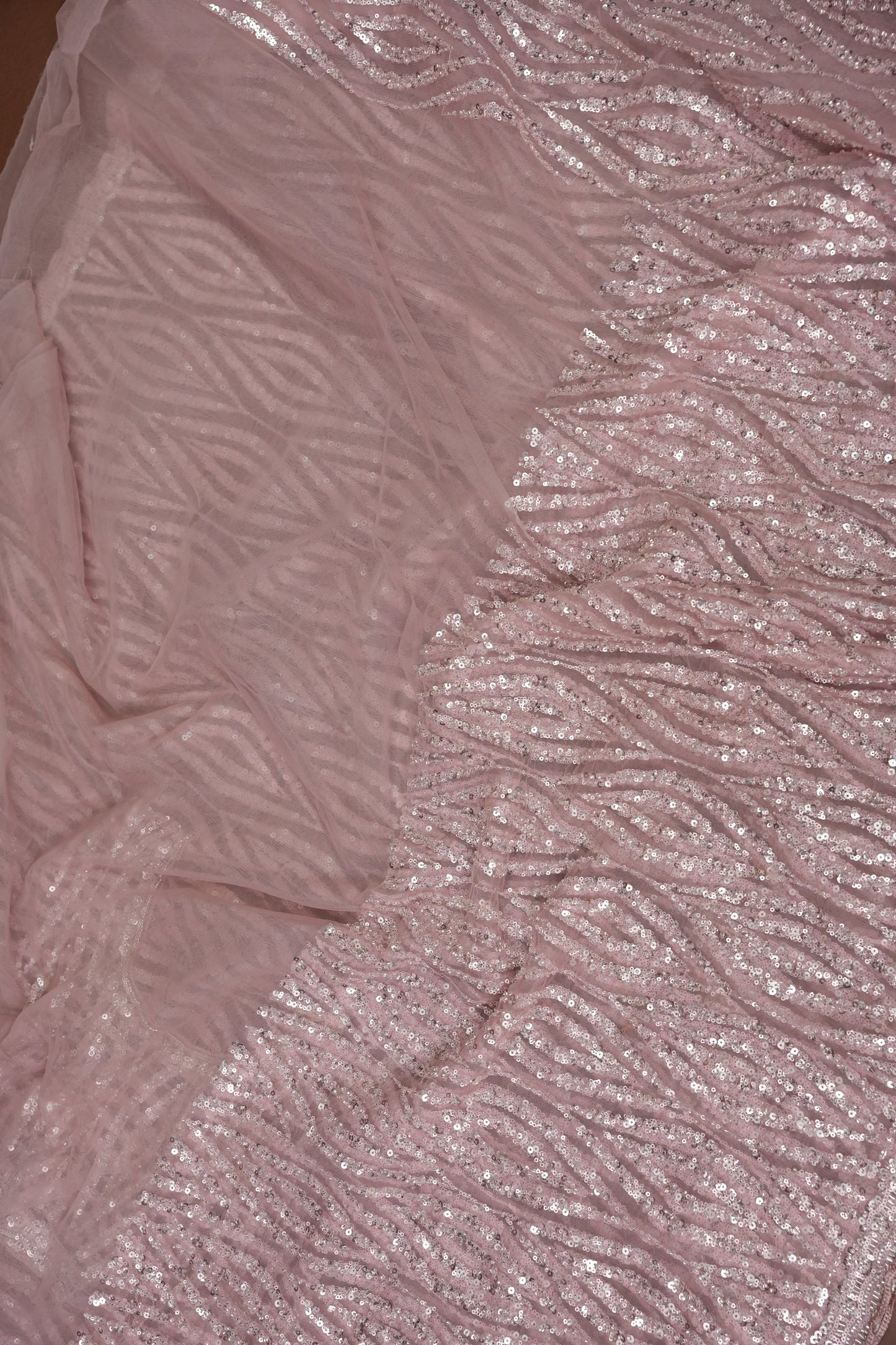 Party Wear Saree with All-Over Silver Bead & Sequin Embellishments - Blush Pink