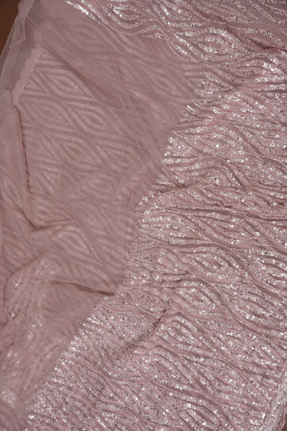 Party Wear Saree with All-Over Silver Bead & Sequin Embellishments - Blush Pink