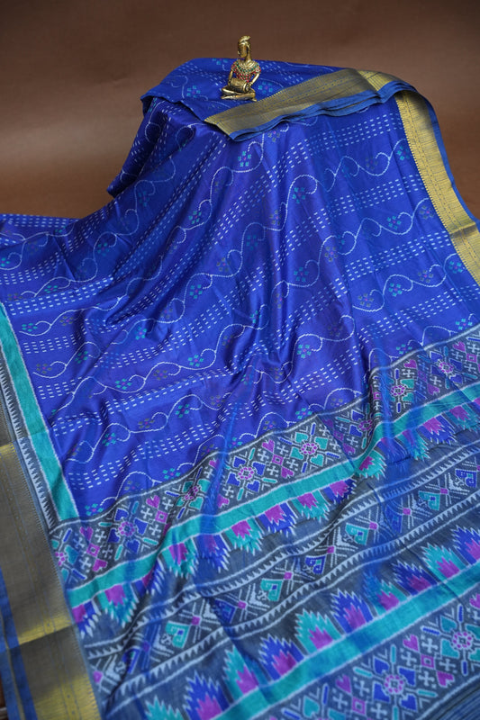 Royal Blue Semi Silk Saree with Elegant Ikat-Inspired Weaves & Designer Pallu