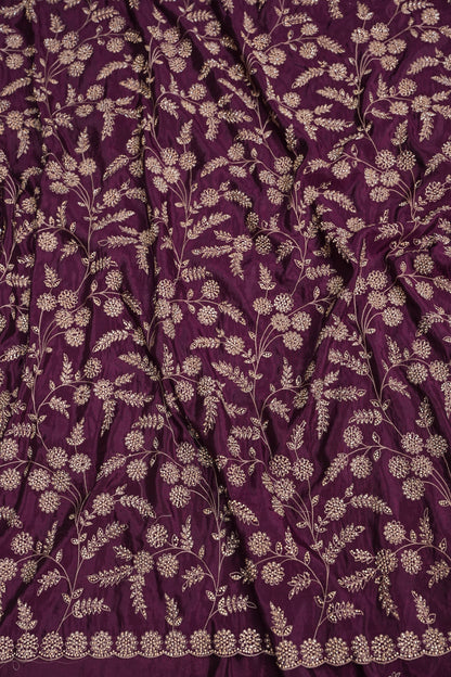 Party Wear Chinon Crepe Silk Saree with Zari Floral Jaal - Rich Plum