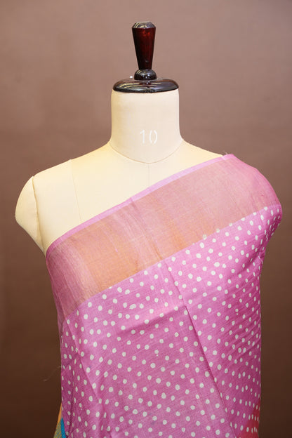 Geometric Patterned Pure Tussar Silk Saree-Pink|Silk Mark Certificate
