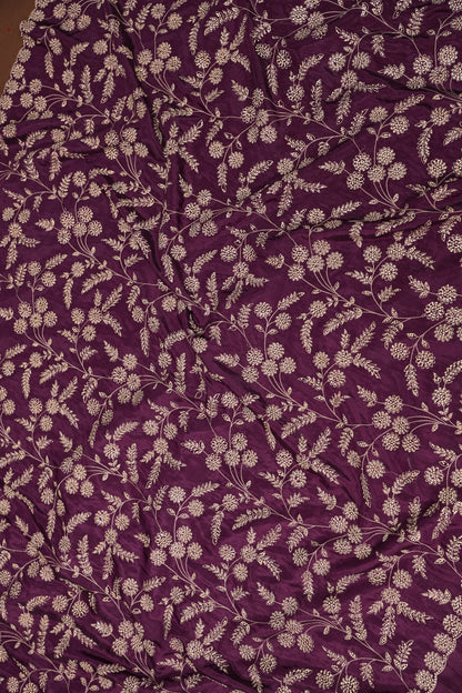 Party Wear Chinon Crepe Silk Saree with Zari Floral Jaal - Rich Plum