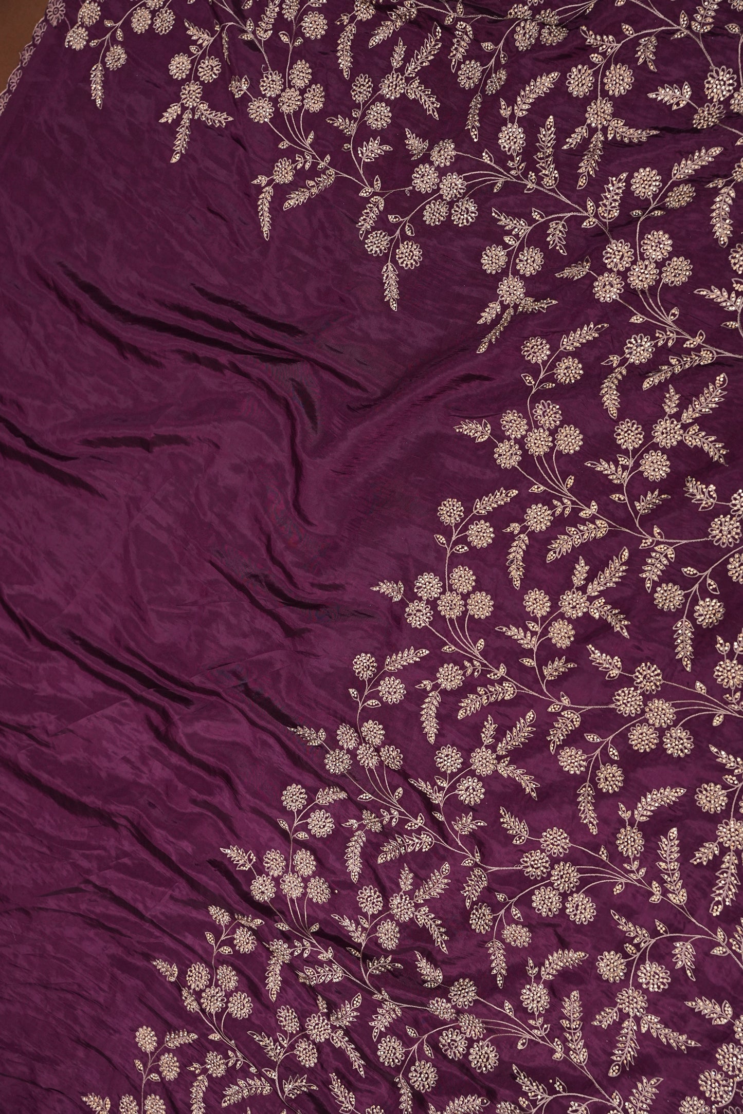 Party Wear Chinon Crepe Silk Saree with Zari Floral Jaal - Rich Plum