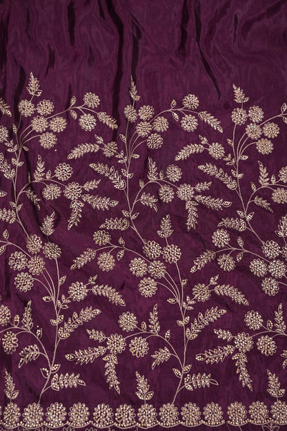 Party Wear Chinon Crepe Silk Saree with Zari Floral Jaal - Rich Plum