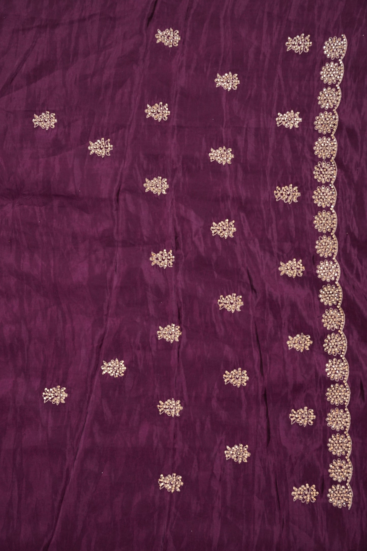 Party Wear Chinon Crepe Silk Saree with Zari Floral Jaal - Rich Plum
