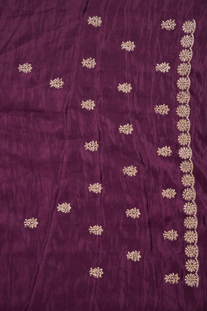 Party Wear Chinon Crepe Silk Saree with Zari Floral Jaal - Rich Plum