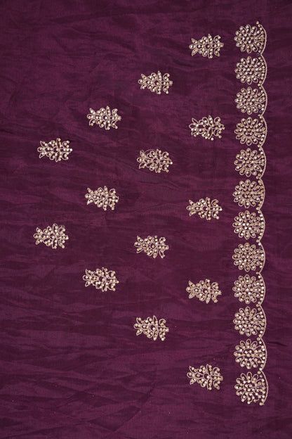 Party Wear Chinon Crepe Silk Saree with Zari Floral Jaal - Rich Plum