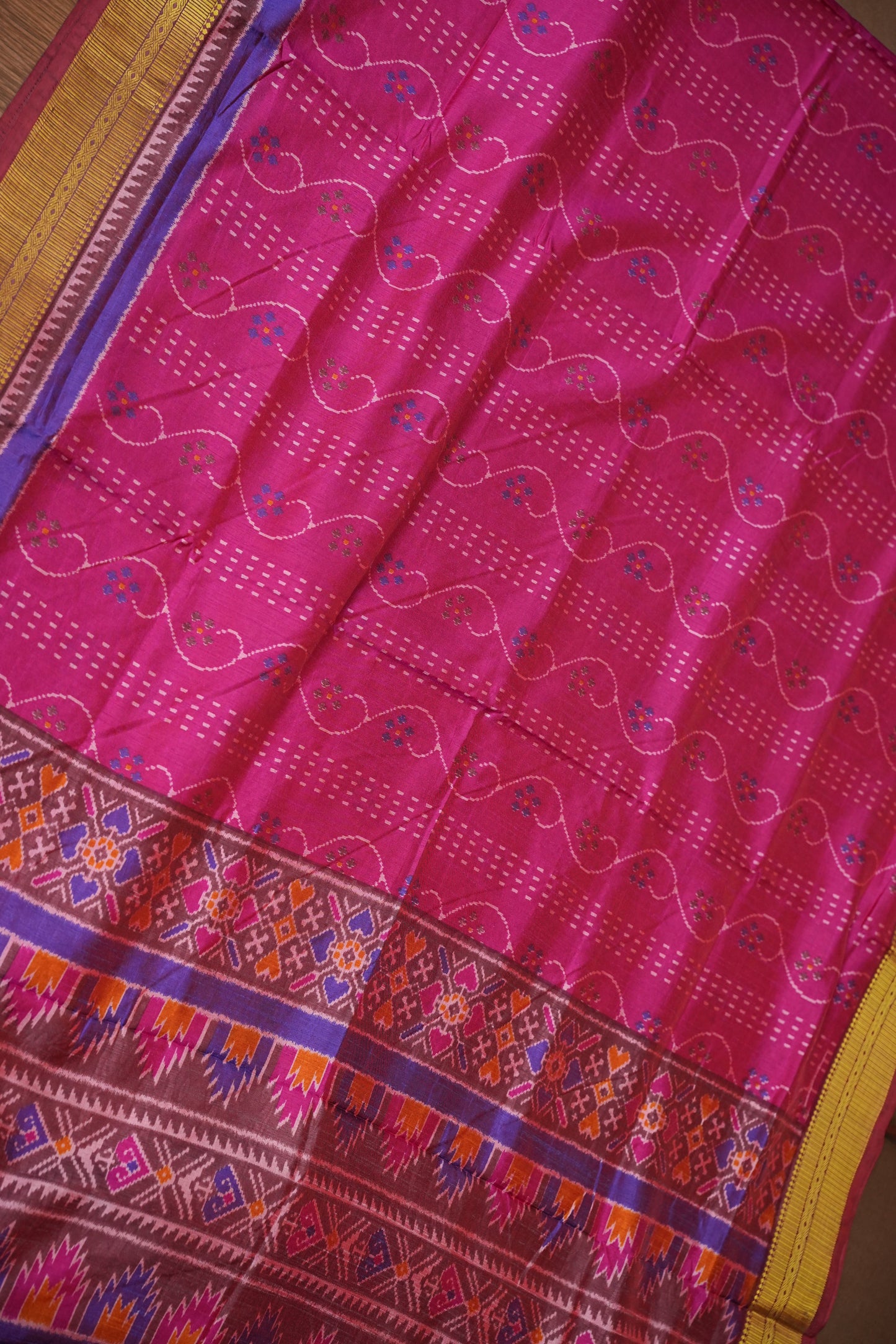 Magenta Pink Semi Silk Saree with Elegant Ikat-Inspired Weaves & Designer Pallu