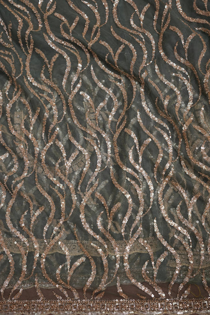 Party Wear Saree with Silver Bead & Sequin Embellishments - Deep Grey