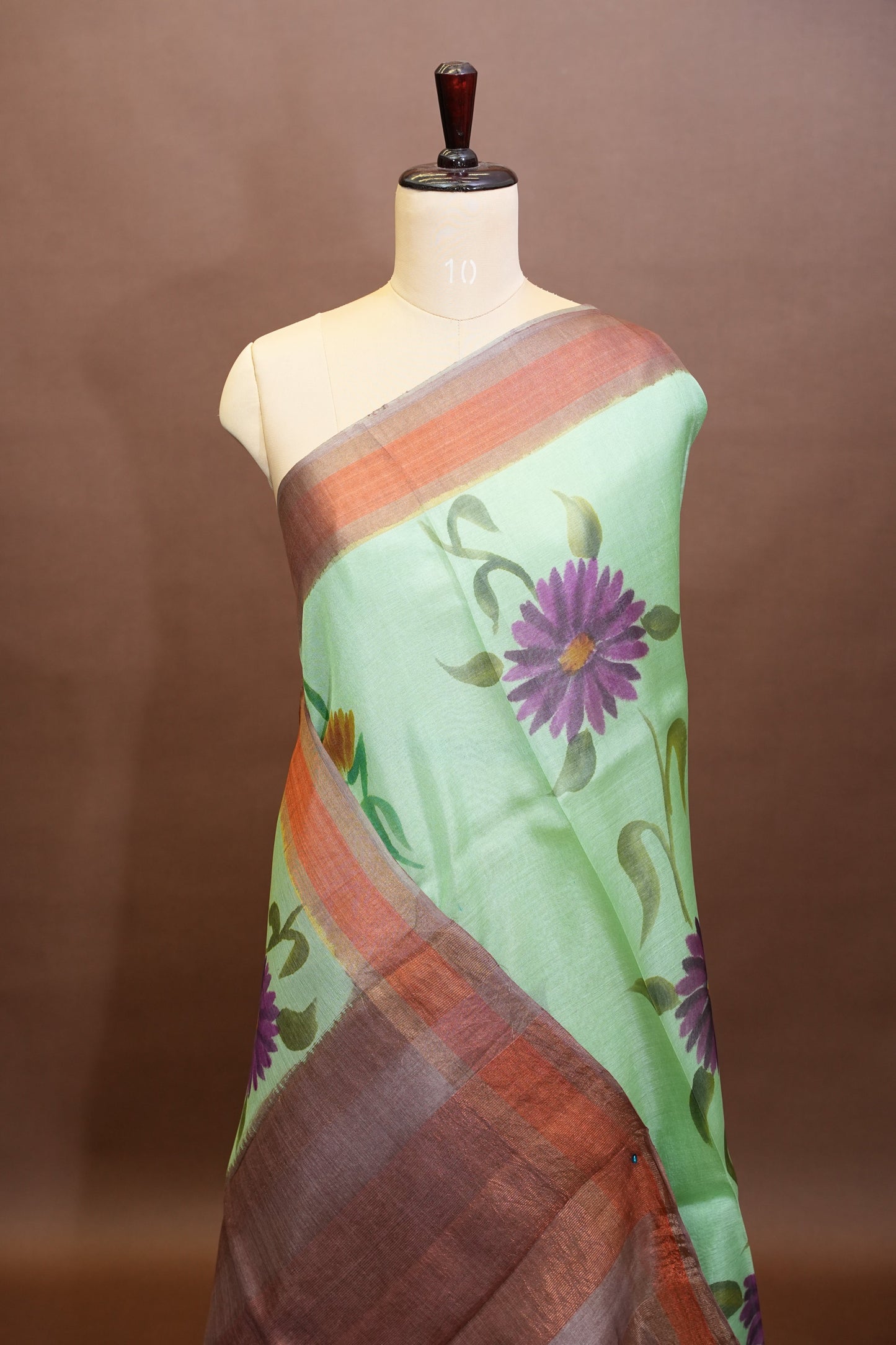 Floral Printed Pure Tussar Silk Saree-Pistachio|Silk Mark Certificate