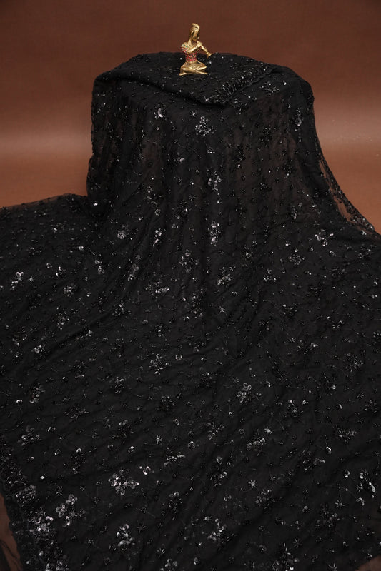 Party Wear Net Saree with Sequins & Ready to wear blouse - Black