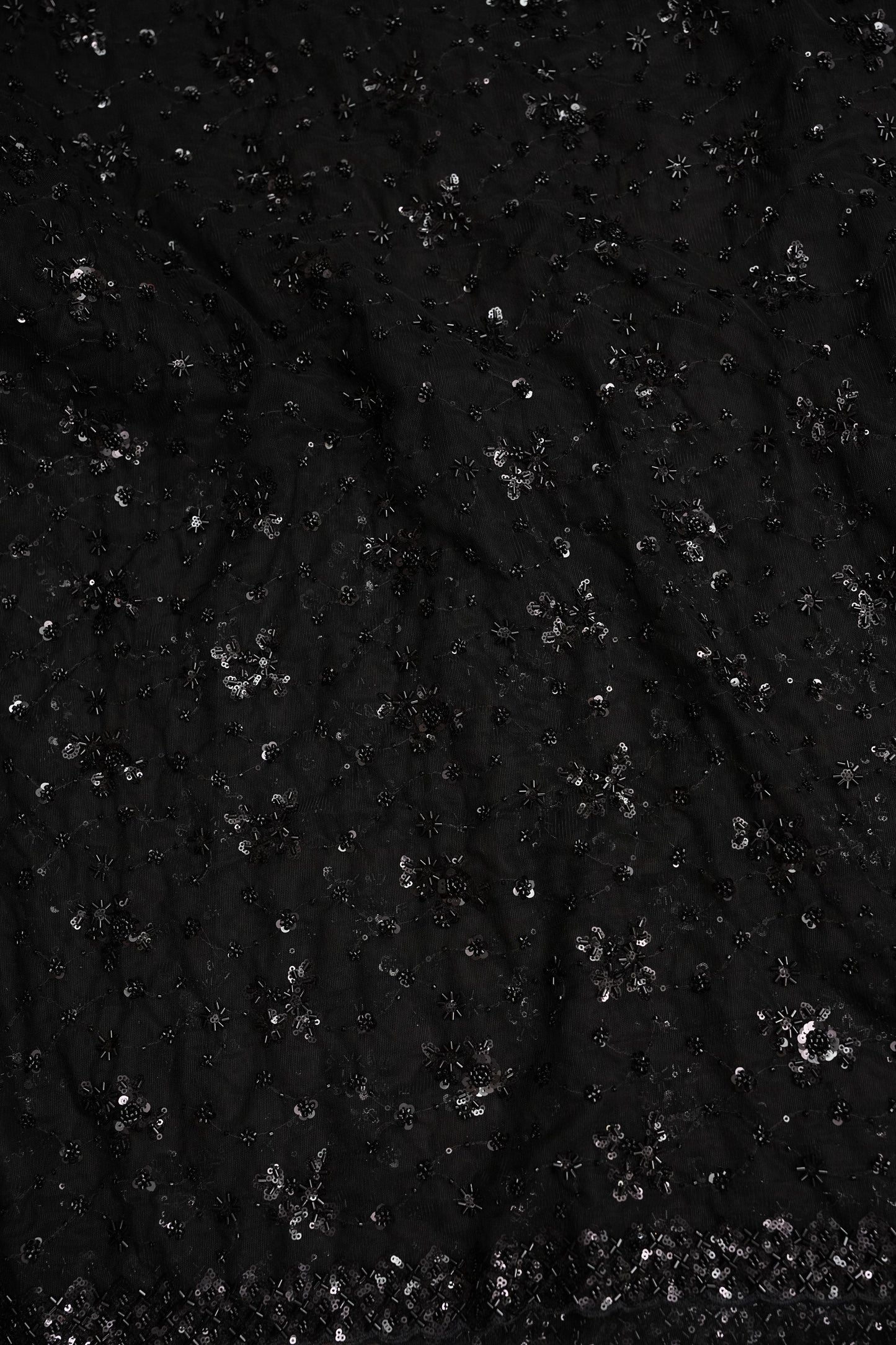 Party Wear Net Saree with Sequins & Ready to wear blouse - Black